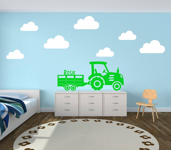 Personalised Tractor and Trailer with Clouds Farm Yard Wall Stickers