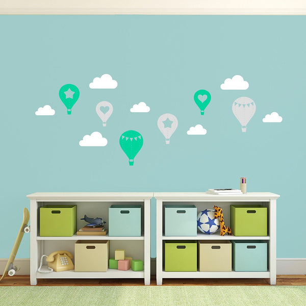 Set of Hot Air Balloon with Clouds - Nursery Wall Sticker