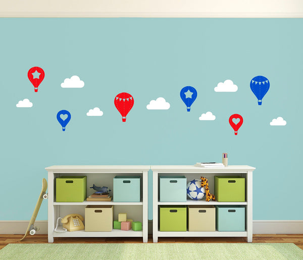 Set of Hot Air Balloon with Clouds - Nursery Wall Sticker