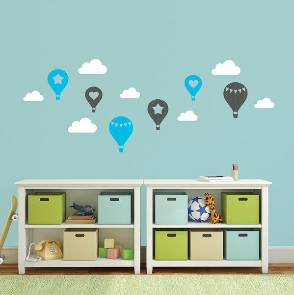 Set of Hot Air Balloon with Clouds - Nursery Wall Sticker