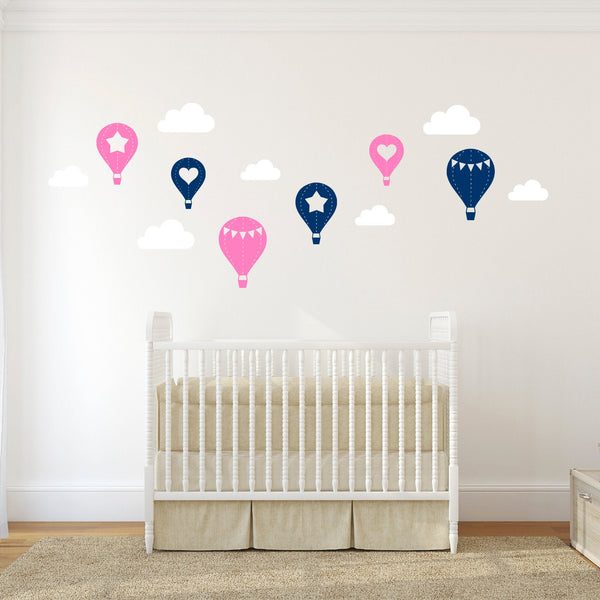 Set of Hot Air Balloon with Clouds - Nursery Wall Sticker