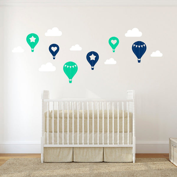 Set of Hot Air Balloon with Clouds - Nursery Wall Sticker