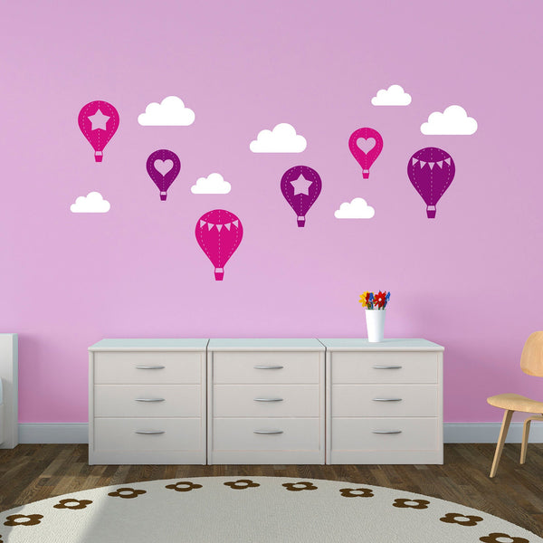 Set of Hot Air Balloon with Clouds - Nursery Wall Sticker