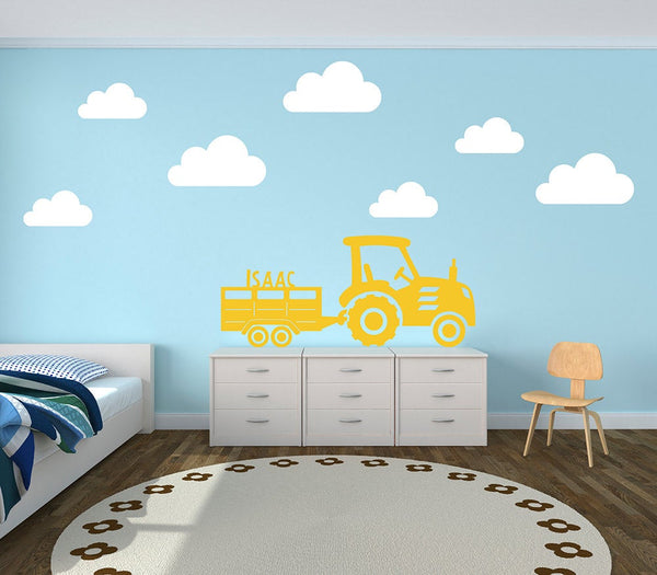 Personalised Tractor and Trailer with Clouds Farm Yard Wall Stickers