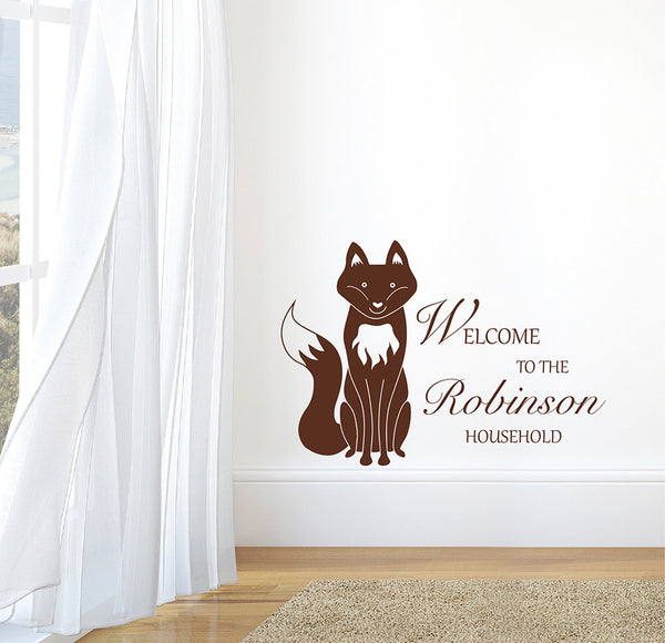 Welcome to our Household - Personalised Fox Entrance Hallway Wall Sticker