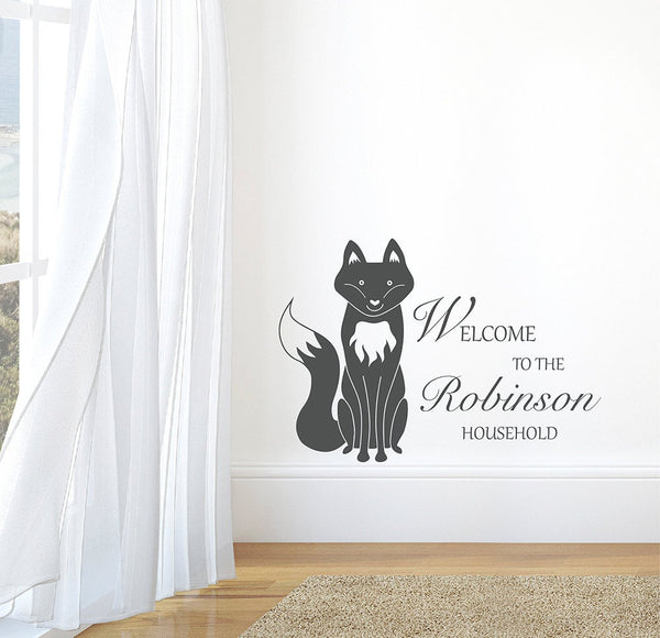 Welcome to our Household - Personalised Fox Entrance Hallway Wall Sticker