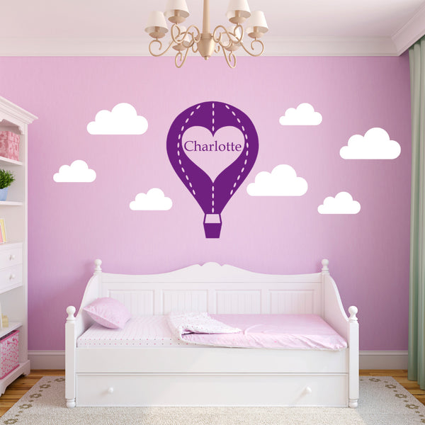 Personalised Hot Air Balloon with Clouds Wall Stickers