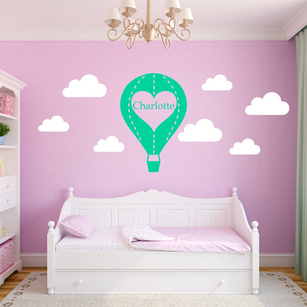 Personalised Hot Air Balloon with Clouds Wall Stickers